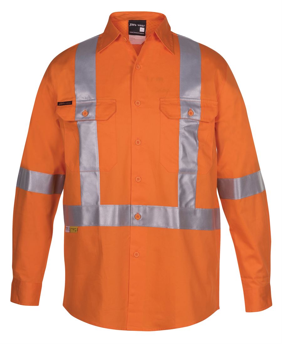 JB's Wear Hi Vis (D+N) L/S 150G Cross Back Tape Shirt 6DCBL - WEARhouse