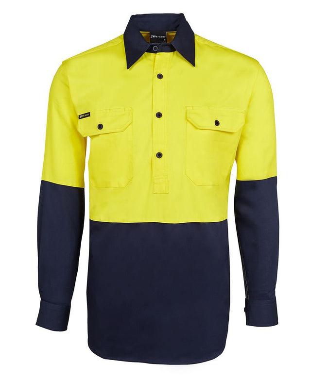 JB's Wear Hi Vis L/S 190g Close Front Shirt 6HVCF - WEARhouse