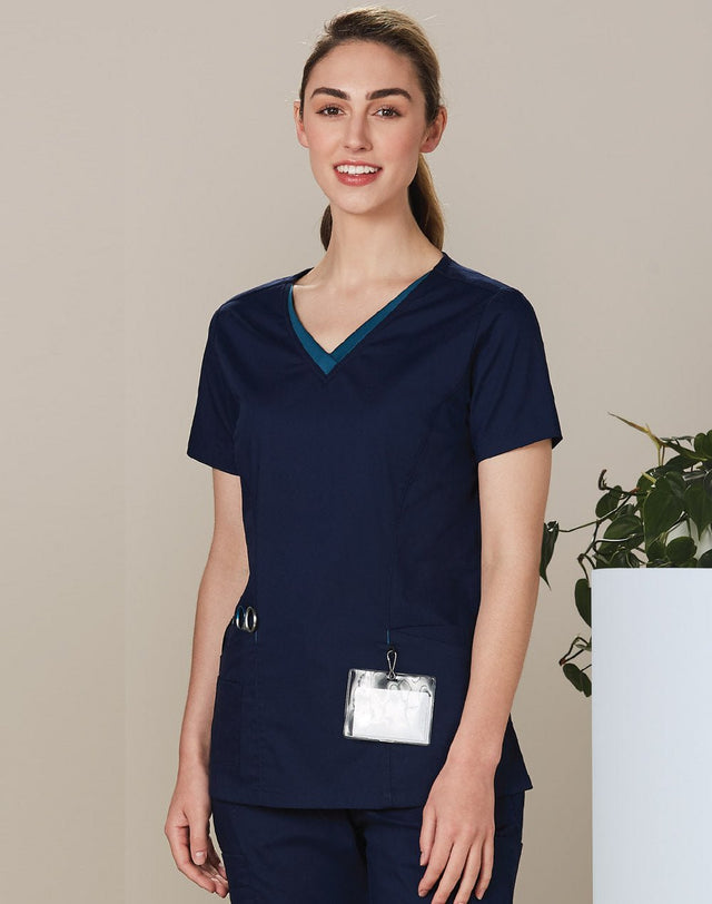 M7660 LADIES V-NECK CONTRAST TRIM SCRUB TOP - WEARhouse