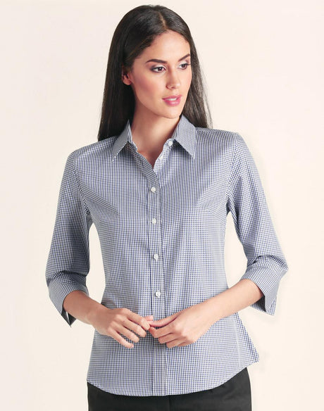 M8320Q Ladies’ Multi-Tone Check 3/4 Sleeve Shirt - WEARhouse