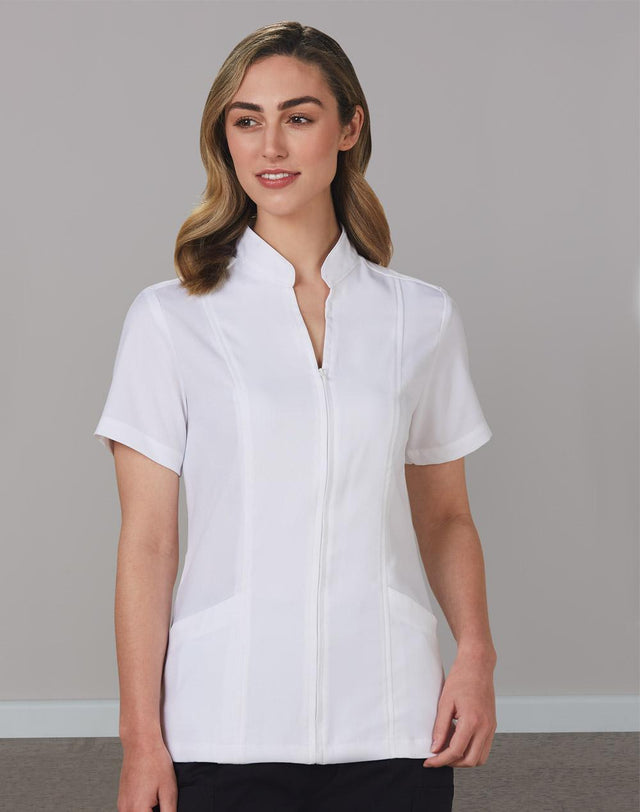 M8636S Women’s Full Zip Front Short Sleeve Tunic - WEARhouse