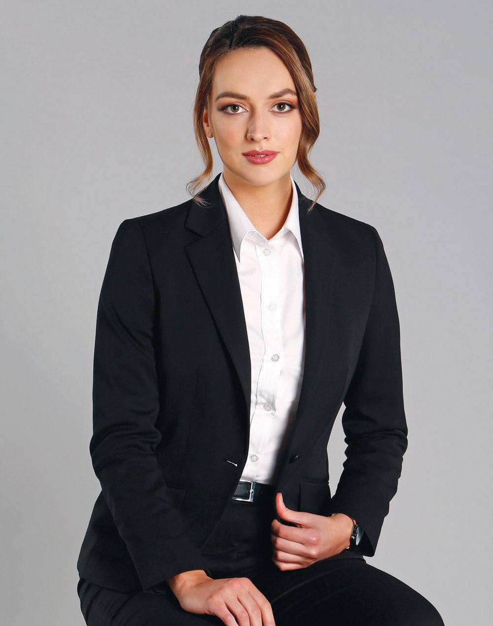 M9201 Ladies’ Wool Blend Stretch One Button Cropped Jacket - WEARhouse