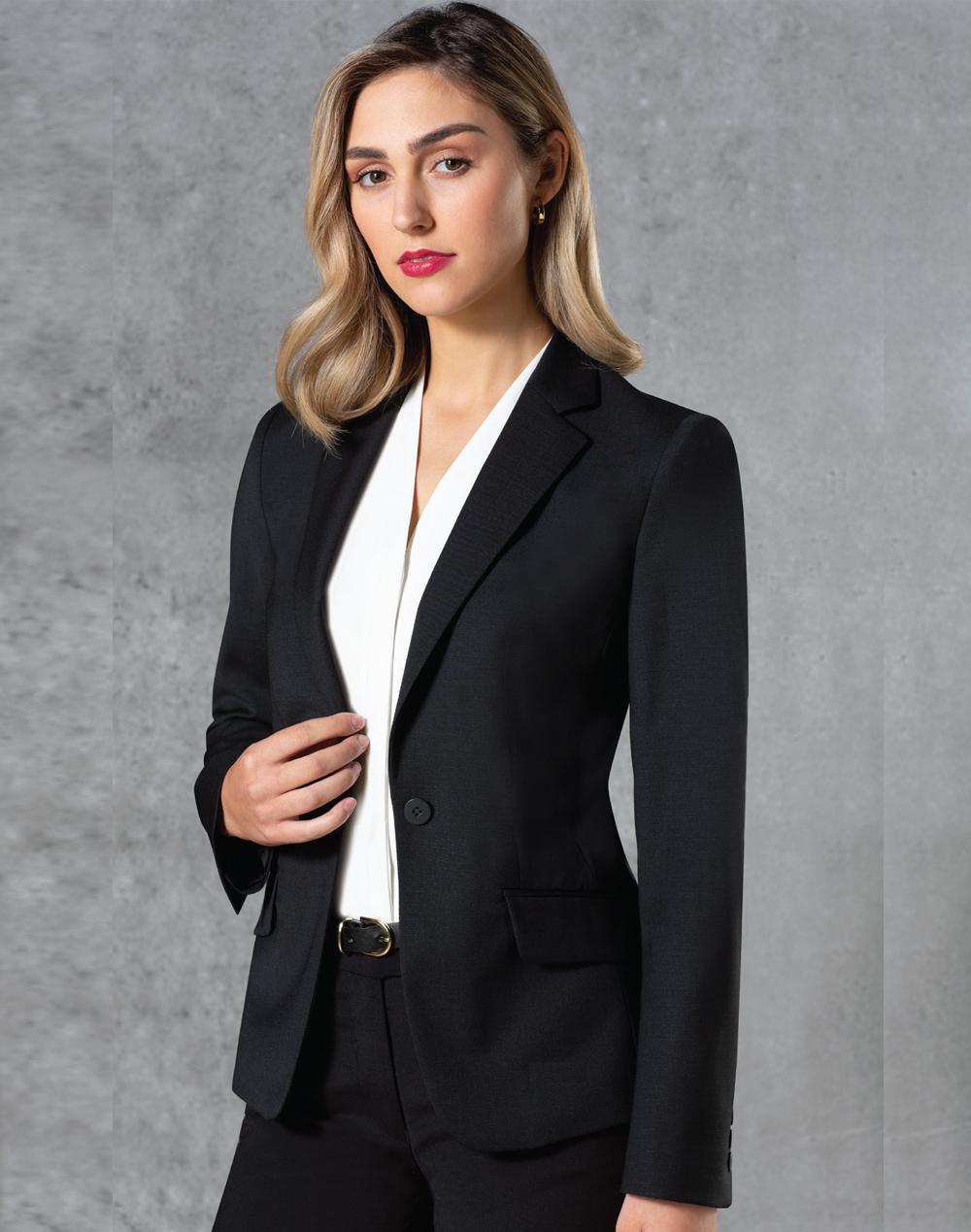 M9201 Ladies’ Wool Blend Stretch One Button Cropped Jacket - WEARhouse