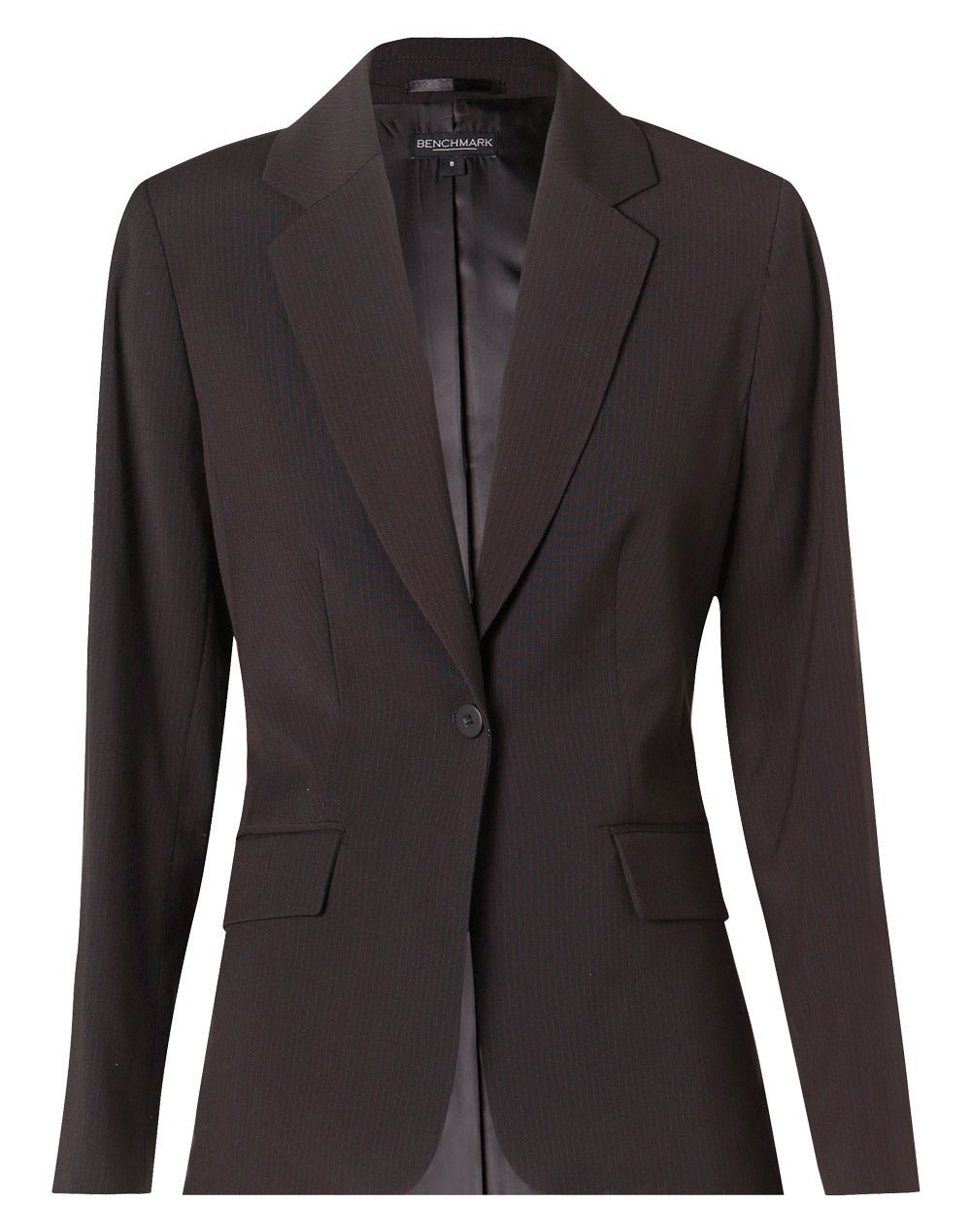 M9208 Women's Poly/Viscose Stretch Stripe One Button Cropped Jacket - WEARhouse