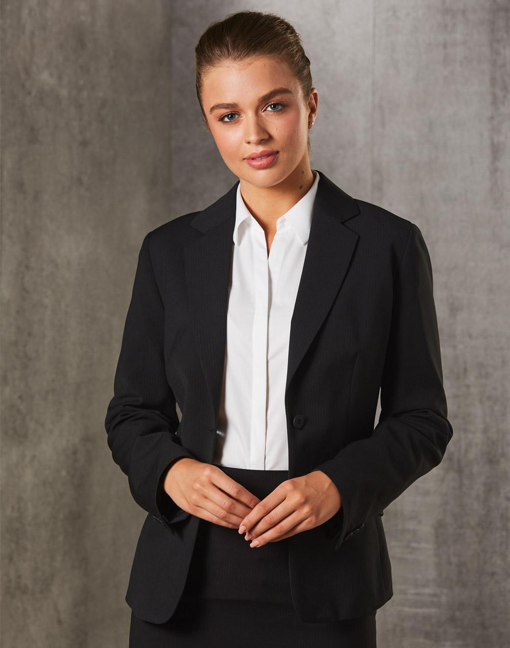M9208 Women's Poly/Viscose Stretch Stripe One Button Cropped Jacket - WEARhouse