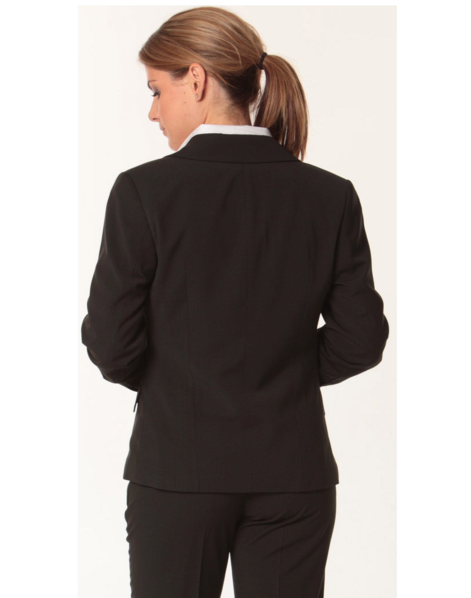 M9208 Women's Poly/Viscose Stretch Stripe One Button Cropped Jacket - WEARhouse