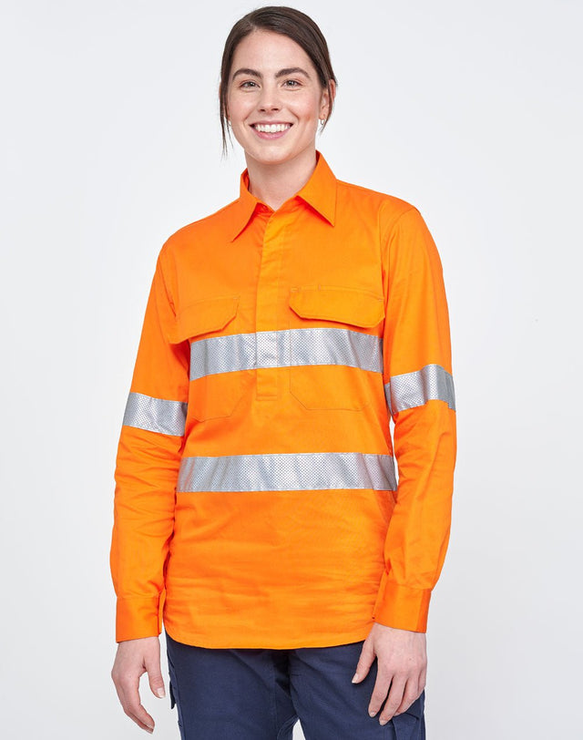 SW87 UNISEX HI-VIS COOL BREEZE CLOSED FRONT LS SHIRT WITH PERFORATED TAPE - WEARhouse