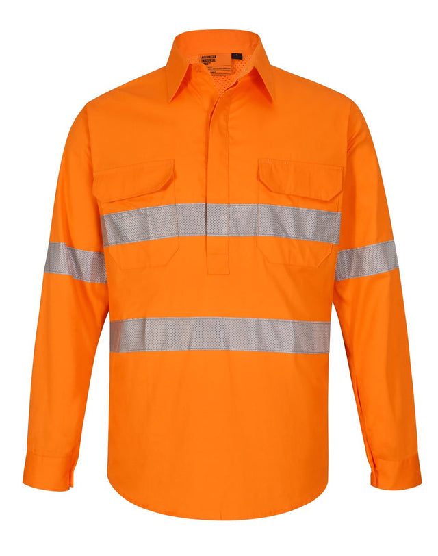 SW87 UNISEX HI-VIS COOL BREEZE CLOSED FRONT LS SHIRT WITH PERFORATED TAPE - WEARhouse