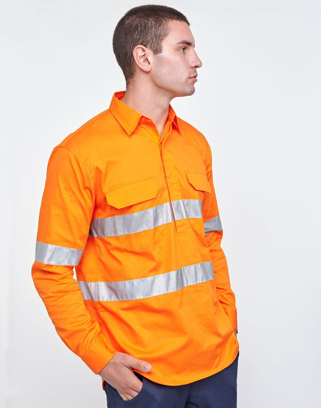 SW87 UNISEX HI-VIS COOL BREEZE CLOSED FRONT LS SHIRT WITH PERFORATED TAPE - WEARhouse