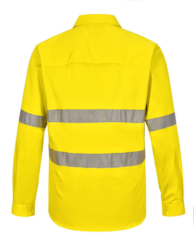 SW87 UNISEX HI-VIS COOL BREEZE CLOSED FRONT LS SHIRT WITH PERFORATED TAPE - WEARhouse