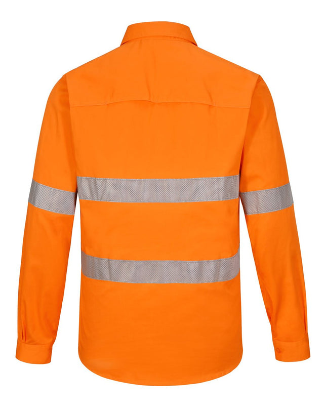 SW87 UNISEX HI-VIS COOL BREEZE CLOSED FRONT LS SHIRT WITH PERFORATED TAPE - WEARhouse