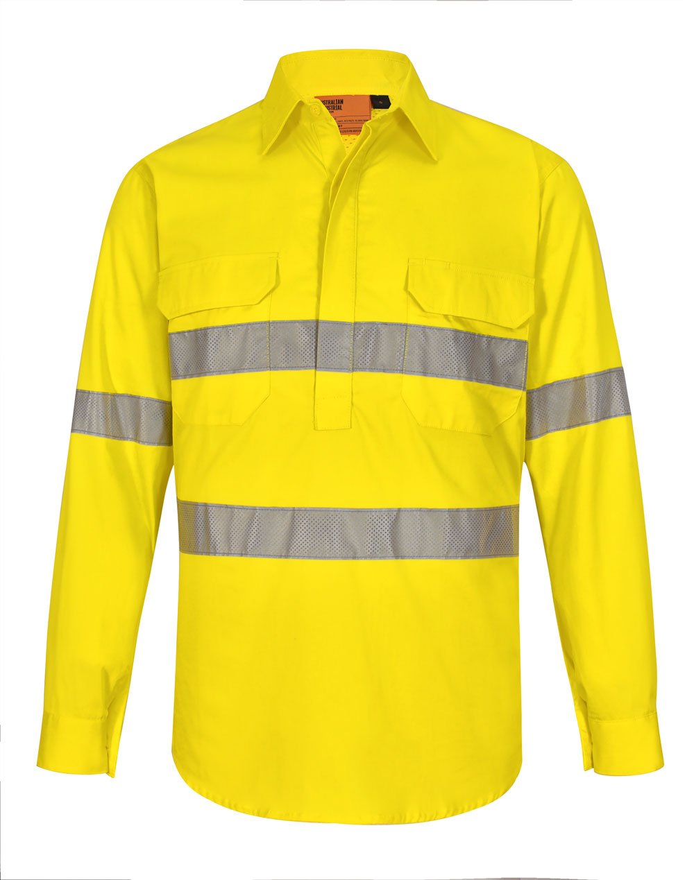 SW87 UNISEX HI-VIS COOL BREEZE CLOSED FRONT LS SHIRT WITH PERFORATED TAPE - WEARhouse