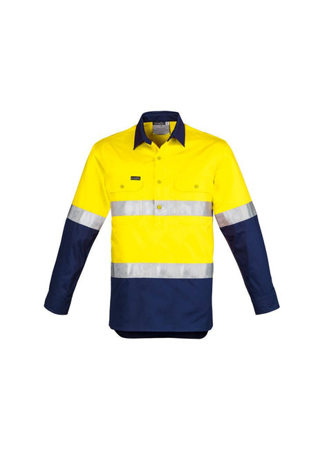 Syzmik Mens Hi Vis Closed Front L/S Shirt - Hoop Taped ZW550 - WEARhouse