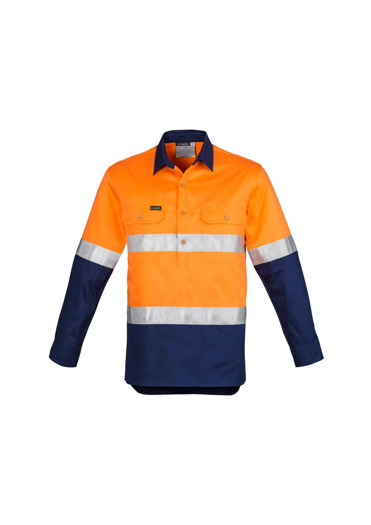 Syzmik Mens Hi Vis Closed Front L/S Shirt - Hoop Taped ZW550 - WEARhouse